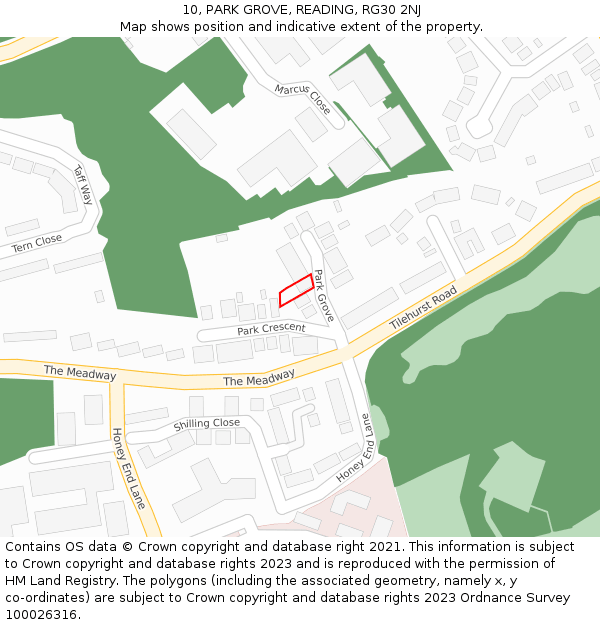 10, PARK GROVE, READING, RG30 2NJ: Location map and indicative extent of plot