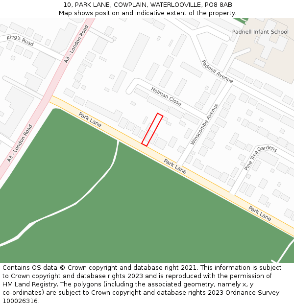 10, PARK LANE, COWPLAIN, WATERLOOVILLE, PO8 8AB: Location map and indicative extent of plot