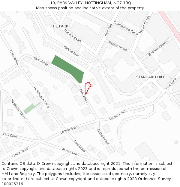 10, PARK VALLEY, NOTTINGHAM, NG7 1BQ: Location map and indicative extent of plot