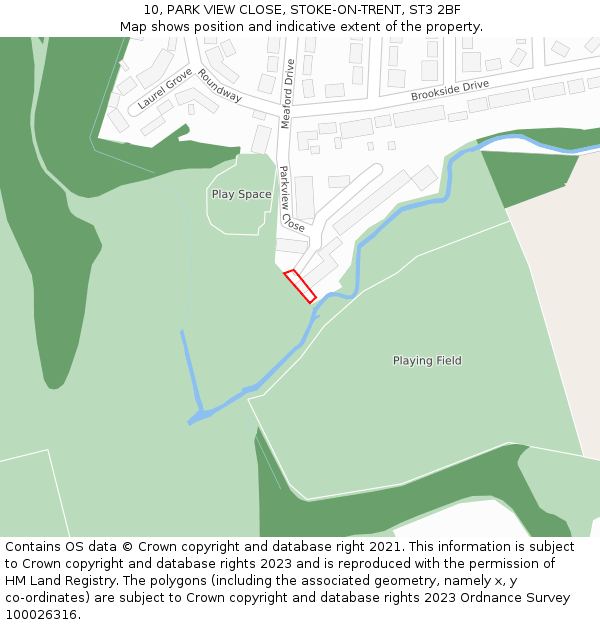 10, PARK VIEW CLOSE, STOKE-ON-TRENT, ST3 2BF: Location map and indicative extent of plot