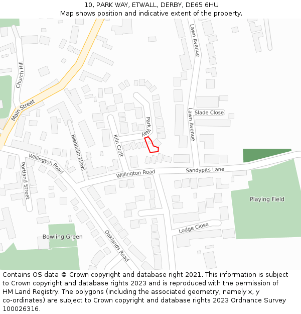 10, PARK WAY, ETWALL, DERBY, DE65 6HU: Location map and indicative extent of plot