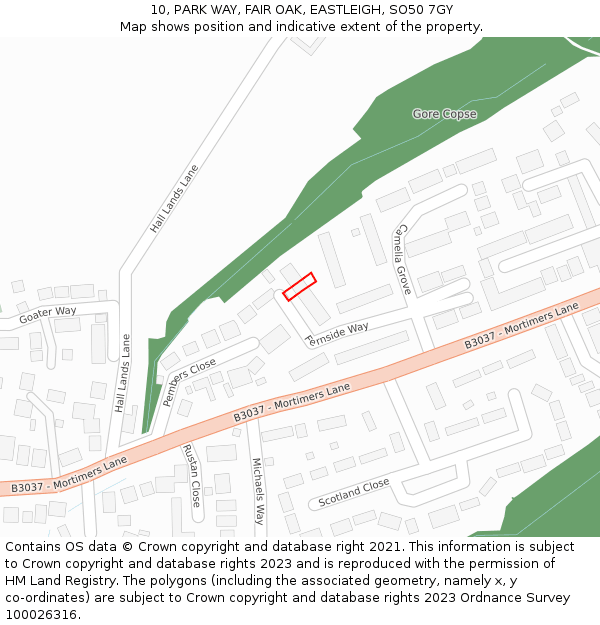 10, PARK WAY, FAIR OAK, EASTLEIGH, SO50 7GY: Location map and indicative extent of plot