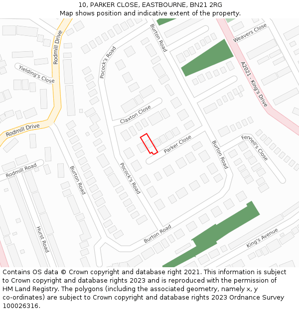 10, PARKER CLOSE, EASTBOURNE, BN21 2RG: Location map and indicative extent of plot