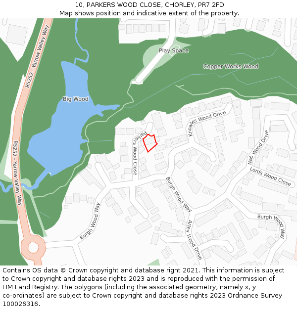 10, PARKERS WOOD CLOSE, CHORLEY, PR7 2FD: Location map and indicative extent of plot