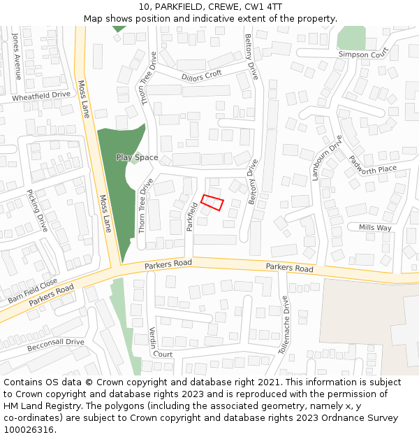 10, PARKFIELD, CREWE, CW1 4TT: Location map and indicative extent of plot