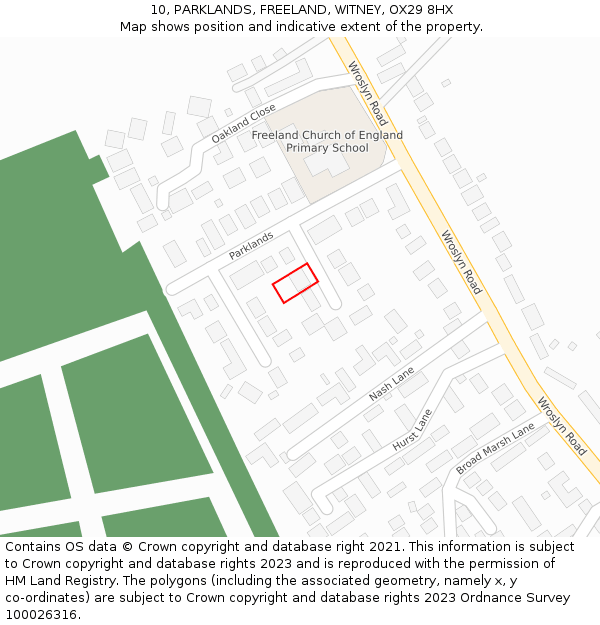 10, PARKLANDS, FREELAND, WITNEY, OX29 8HX: Location map and indicative extent of plot