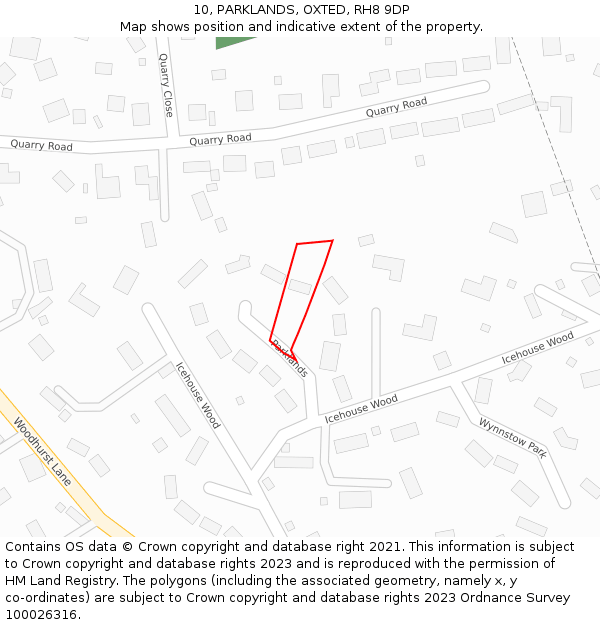 10, PARKLANDS, OXTED, RH8 9DP: Location map and indicative extent of plot