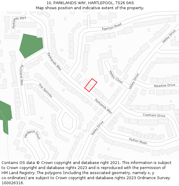 10, PARKLANDS WAY, HARTLEPOOL, TS26 0AS: Location map and indicative extent of plot