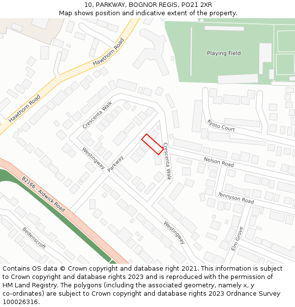 10, PARKWAY, BOGNOR REGIS, PO21 2XR: Location map and indicative extent of plot