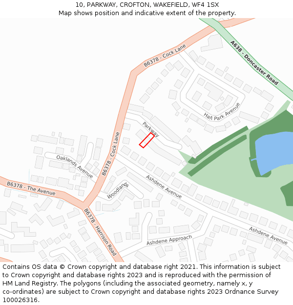 10, PARKWAY, CROFTON, WAKEFIELD, WF4 1SX: Location map and indicative extent of plot