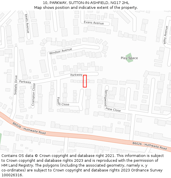 10, PARKWAY, SUTTON-IN-ASHFIELD, NG17 2HL: Location map and indicative extent of plot