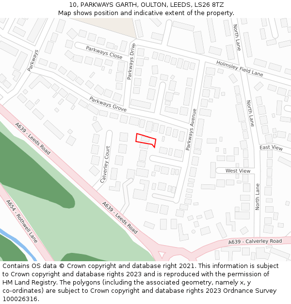 10, PARKWAYS GARTH, OULTON, LEEDS, LS26 8TZ: Location map and indicative extent of plot