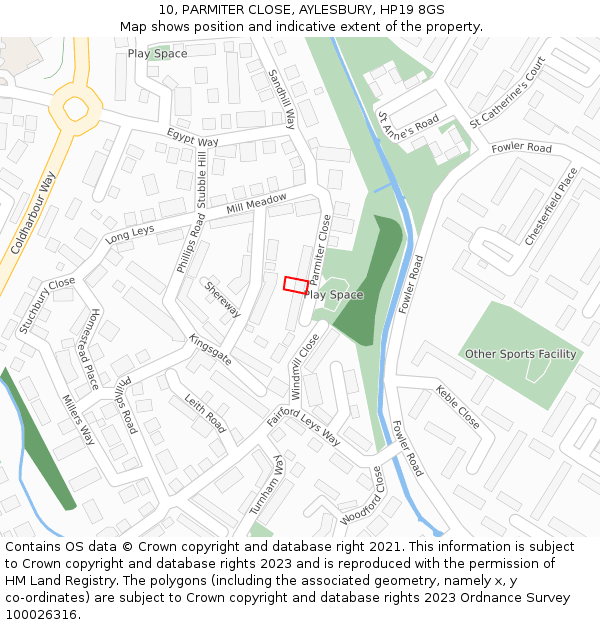 10, PARMITER CLOSE, AYLESBURY, HP19 8GS: Location map and indicative extent of plot