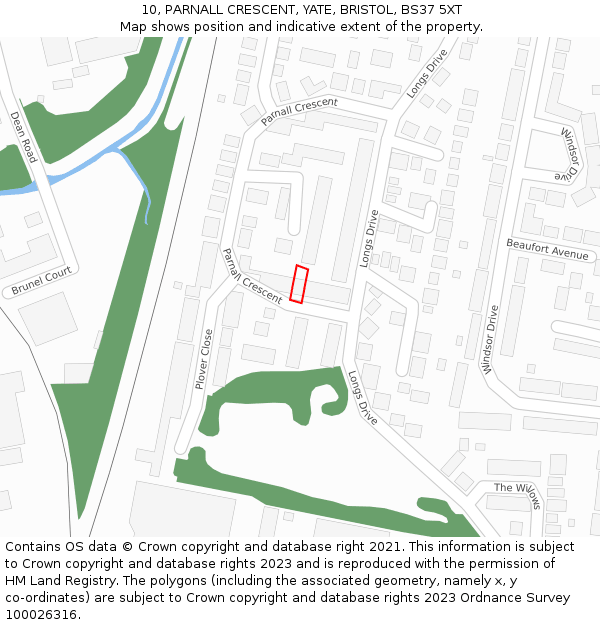 10, PARNALL CRESCENT, YATE, BRISTOL, BS37 5XT: Location map and indicative extent of plot