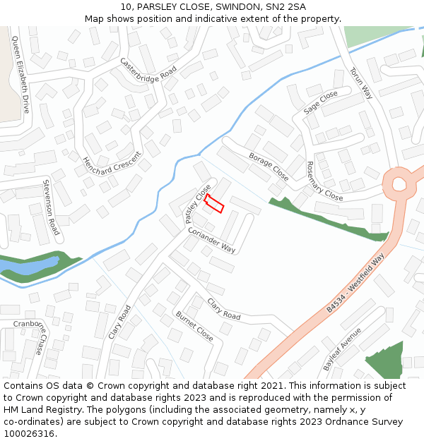 10, PARSLEY CLOSE, SWINDON, SN2 2SA: Location map and indicative extent of plot