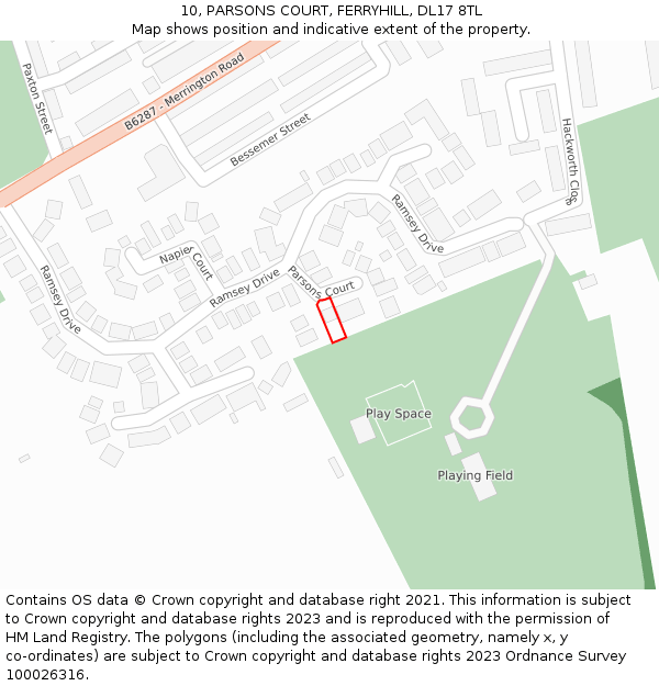 10, PARSONS COURT, FERRYHILL, DL17 8TL: Location map and indicative extent of plot