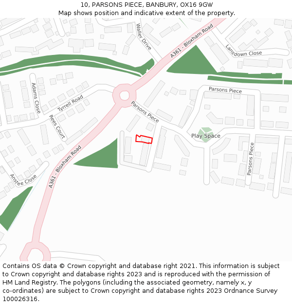 10, PARSONS PIECE, BANBURY, OX16 9GW: Location map and indicative extent of plot