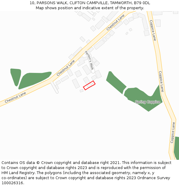 10, PARSONS WALK, CLIFTON CAMPVILLE, TAMWORTH, B79 0DL: Location map and indicative extent of plot