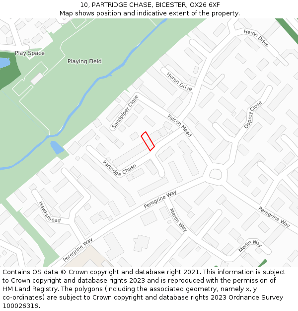 10, PARTRIDGE CHASE, BICESTER, OX26 6XF: Location map and indicative extent of plot