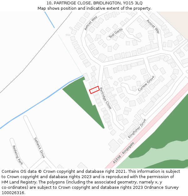 10, PARTRIDGE CLOSE, BRIDLINGTON, YO15 3LQ: Location map and indicative extent of plot