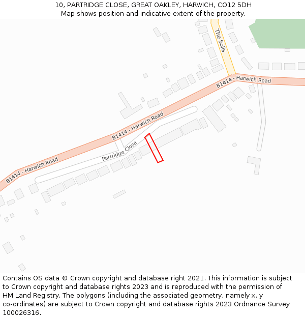 10, PARTRIDGE CLOSE, GREAT OAKLEY, HARWICH, CO12 5DH: Location map and indicative extent of plot