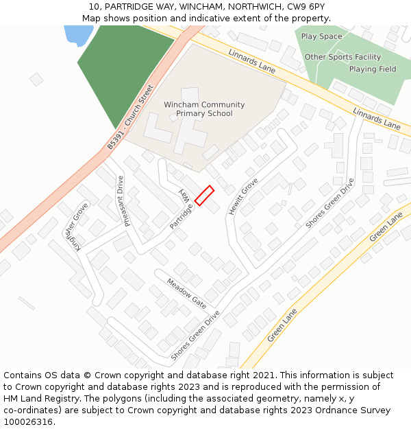 10, PARTRIDGE WAY, WINCHAM, NORTHWICH, CW9 6PY: Location map and indicative extent of plot