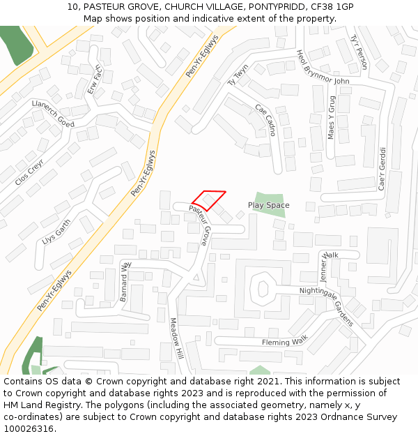 10, PASTEUR GROVE, CHURCH VILLAGE, PONTYPRIDD, CF38 1GP: Location map and indicative extent of plot