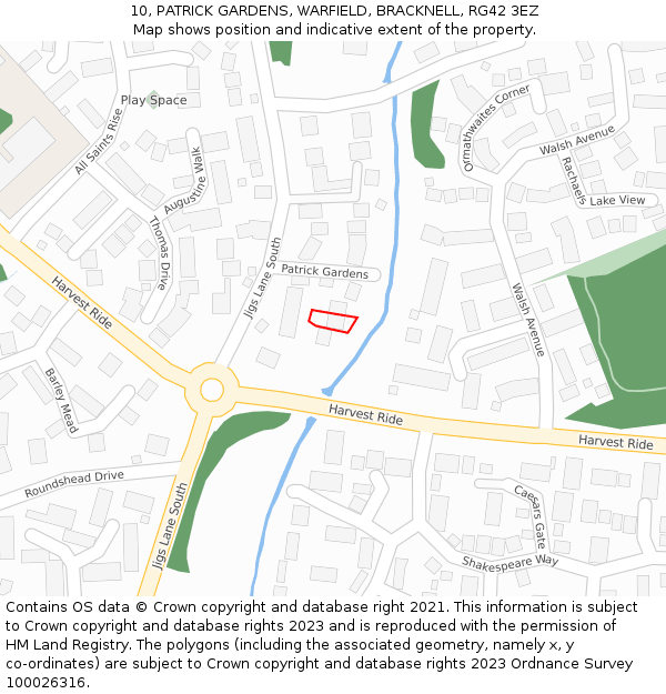 10, PATRICK GARDENS, WARFIELD, BRACKNELL, RG42 3EZ: Location map and indicative extent of plot