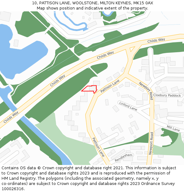 10, PATTISON LANE, WOOLSTONE, MILTON KEYNES, MK15 0AX: Location map and indicative extent of plot