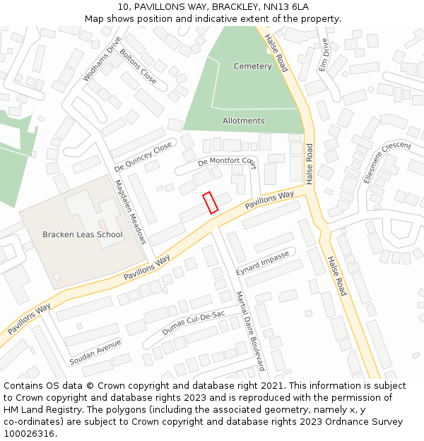 10, PAVILLONS WAY, BRACKLEY, NN13 6LA: Location map and indicative extent of plot