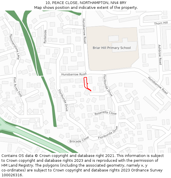 10, PEACE CLOSE, NORTHAMPTON, NN4 8RY: Location map and indicative extent of plot