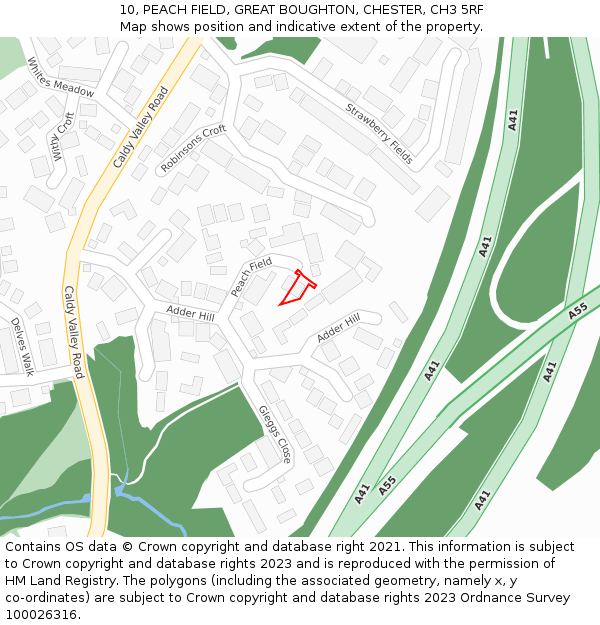 10, PEACH FIELD, GREAT BOUGHTON, CHESTER, CH3 5RF: Location map and indicative extent of plot