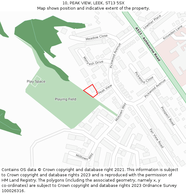 10, PEAK VIEW, LEEK, ST13 5SX: Location map and indicative extent of plot