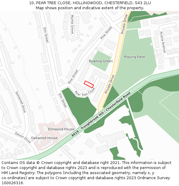 10, PEAR TREE CLOSE, HOLLINGWOOD, CHESTERFIELD, S43 2LU: Location map and indicative extent of plot