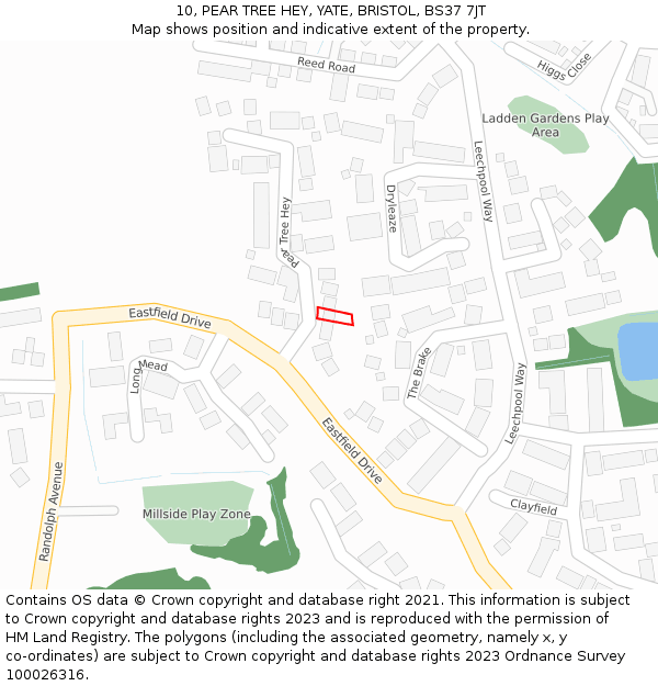 10, PEAR TREE HEY, YATE, BRISTOL, BS37 7JT: Location map and indicative extent of plot