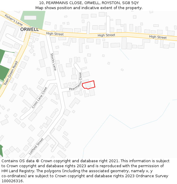 10, PEARMAINS CLOSE, ORWELL, ROYSTON, SG8 5QY: Location map and indicative extent of plot