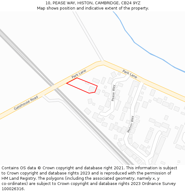 10, PEASE WAY, HISTON, CAMBRIDGE, CB24 9YZ: Location map and indicative extent of plot