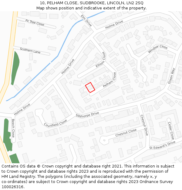 10, PELHAM CLOSE, SUDBROOKE, LINCOLN, LN2 2SQ: Location map and indicative extent of plot
