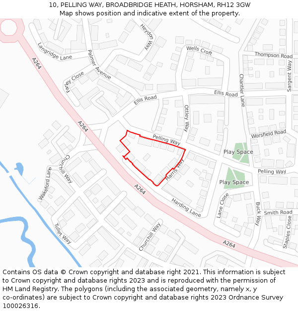 10, PELLING WAY, BROADBRIDGE HEATH, HORSHAM, RH12 3GW: Location map and indicative extent of plot