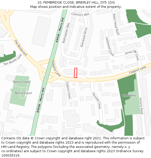 10, PEMBRIDGE CLOSE, BRIERLEY HILL, DY5 1DG: Location map and indicative extent of plot