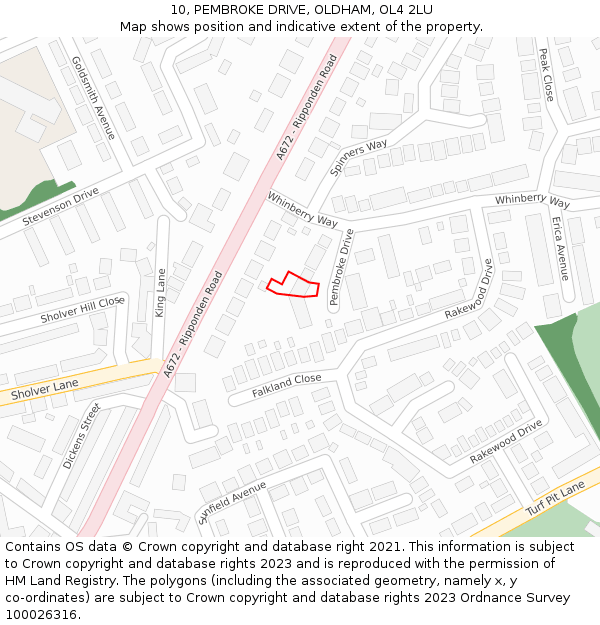 10, PEMBROKE DRIVE, OLDHAM, OL4 2LU: Location map and indicative extent of plot