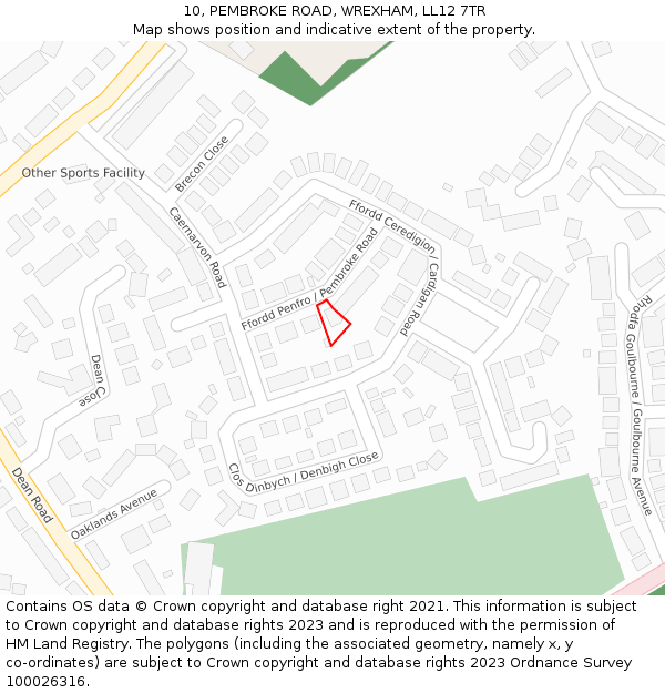 10, PEMBROKE ROAD, WREXHAM, LL12 7TR: Location map and indicative extent of plot