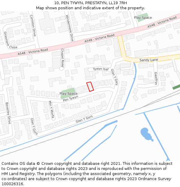 10, PEN TYWYN, PRESTATYN, LL19 7RH: Location map and indicative extent of plot