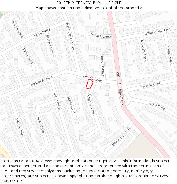 10, PEN Y CEFNDY, RHYL, LL18 2LE: Location map and indicative extent of plot