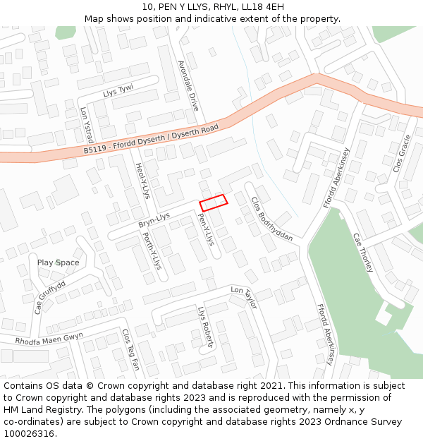 10, PEN Y LLYS, RHYL, LL18 4EH: Location map and indicative extent of plot