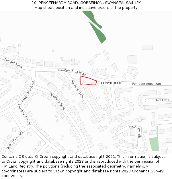 10, PENCEFNARDA ROAD, GORSEINON, SWANSEA, SA4 4FY: Location map and indicative extent of plot