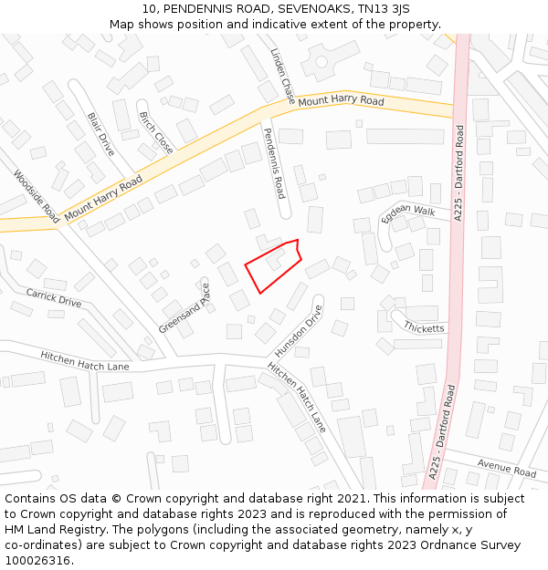 10, PENDENNIS ROAD, SEVENOAKS, TN13 3JS: Location map and indicative extent of plot