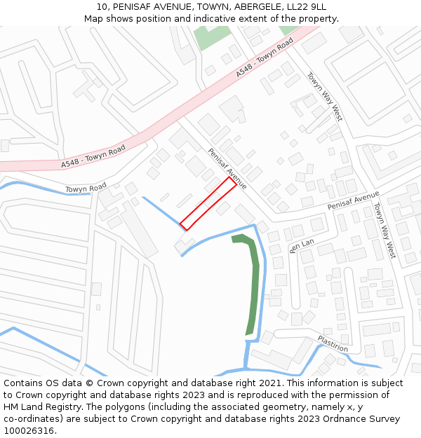 10, PENISAF AVENUE, TOWYN, ABERGELE, LL22 9LL: Location map and indicative extent of plot