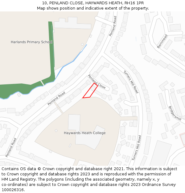 10, PENLAND CLOSE, HAYWARDS HEATH, RH16 1PR: Location map and indicative extent of plot