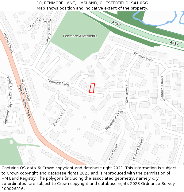 10, PENMORE LANE, HASLAND, CHESTERFIELD, S41 0SG: Location map and indicative extent of plot